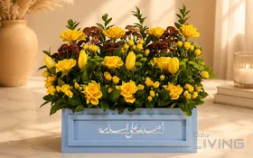 خصم 15% على تنسيق زهور فاخر في صندوق خشبي أزرق